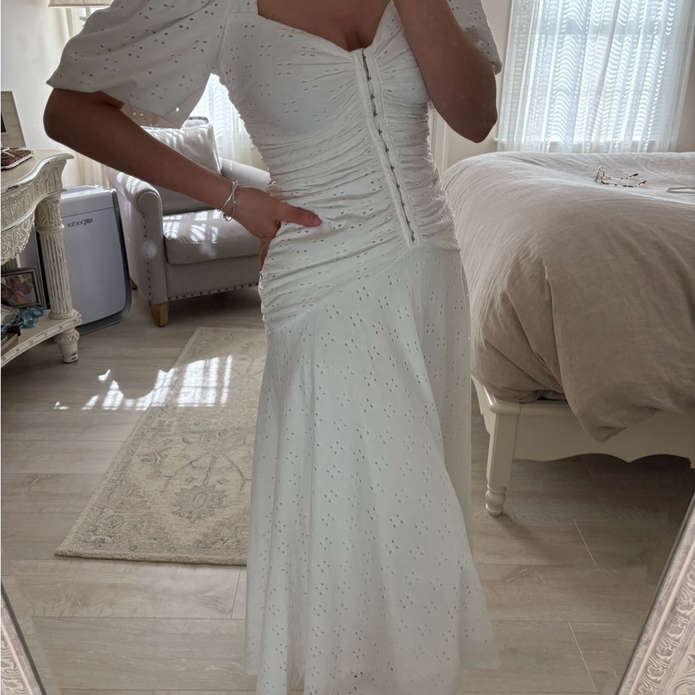 Perfect white pointelle midi drop waist bridal shower dress - Picture 10 of 10